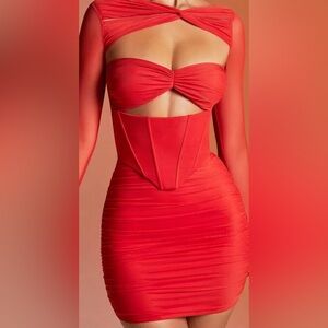 Oh Polly Long Sleeve Red Corset Ruched Dress
